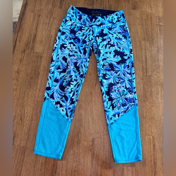 Lilly Pulitzer Luxletic Weekender Midi Leggings SZ S Bright Navy In Too Deep - Picture 5 of 15
